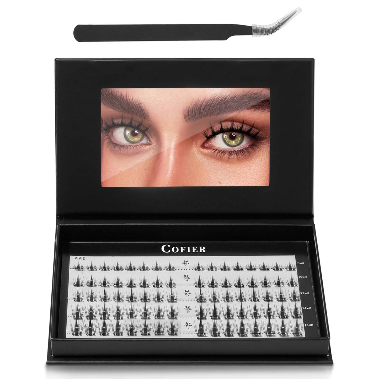 (Invisible Band)Cofier DIY Lash Kit Press on Lash No Glue Lash Self-Adhesive Eyelash Kit with Invisible Band for a Seamless Look, Beginner-Friendly Individual Lashes with Tweezers 80 PCS