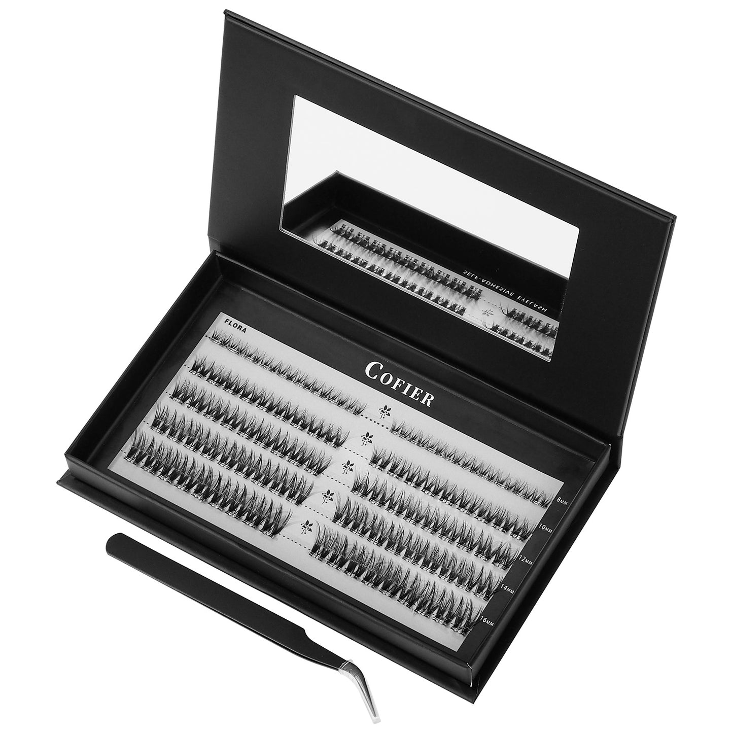 (Airy & Natural) Cofier DIY Lash Kit Press-on No-Glue Self-Adhesive Eyelashes for an Effortless, Seamless Look Beginner-Friendly Lightweight Individual Lashes with Tweezers 90 PCS