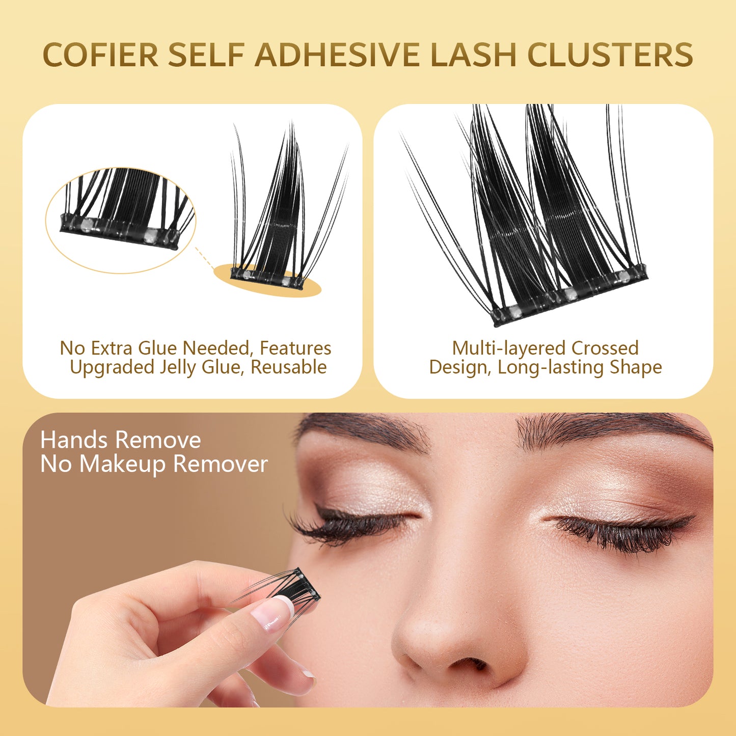 (Invisible Band)Cofier DIY Lash Kit Press on Lash No Glue Lash Self-Adhesive Eyelash Kit with Invisible Band for a Seamless Look, Beginner-Friendly Individual Lashes with Tweezers 80 PCS