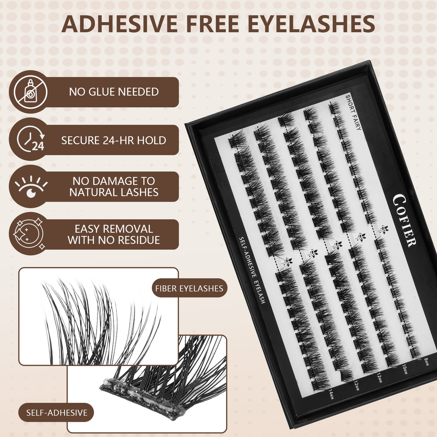 【Natural - as - Ever】Cofier Glue - Free DIY Lash Kit (8 - 14 mm) - Self - Adhesive, Comes with Tweezers! (80/100 Pcs) for a Quick and Natural Lash Makeover