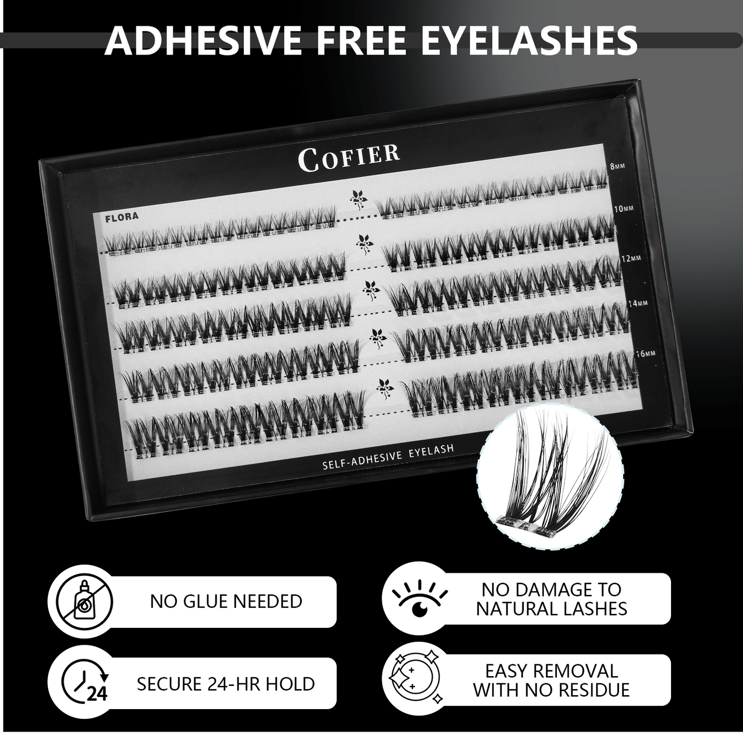 (Airy & Natural) Cofier DIY Lash Kit Press-on No-Glue Self-Adhesive Eyelashes for an Effortless, Seamless Look Beginner-Friendly Lightweight Individual Lashes with Tweezers 90 PCS