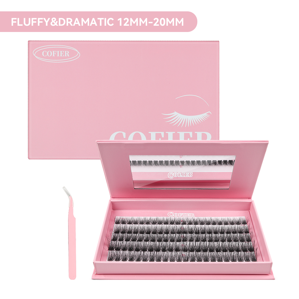 Cofier DIY 5D Lash Kit Press on Lash No Glue Lash Self-Adhesive Eyelash Kit Individual Lashes Beginner Friendly Eyelashes with Tweezers Fluffy 10-20MM