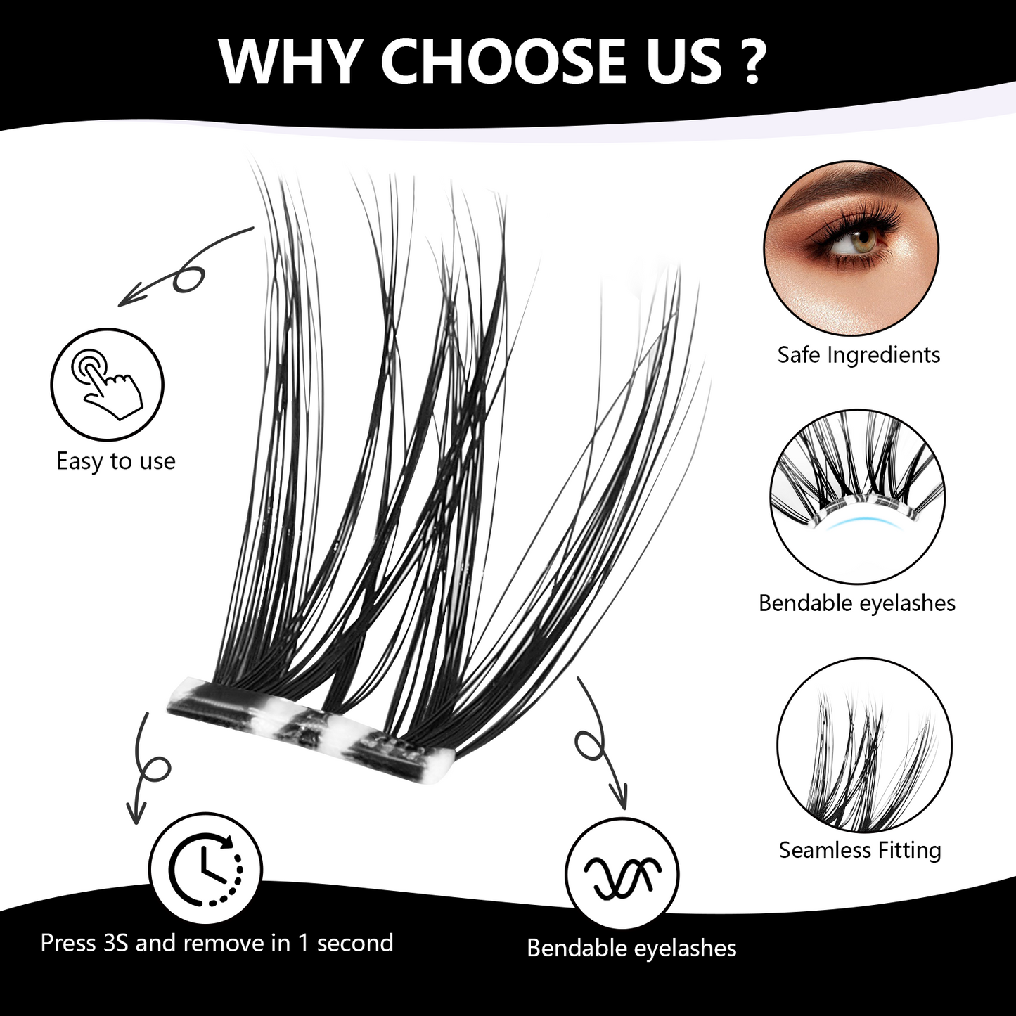 (Airy & Natural) Cofier DIY Lash Kit Press-on No-Glue Self-Adhesive Eyelashes for an Effortless, Seamless Look Beginner-Friendly Lightweight Individual Lashes with Tweezers 90 PCS
