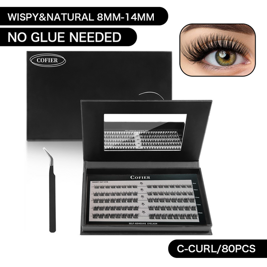 【Natural - as - Ever】Cofier Glue - Free DIY Lash Kit (8 - 14 mm) - Self - Adhesive, Comes with Tweezers! (80/100 Pcs) for a Quick and Natural Lash Makeover
