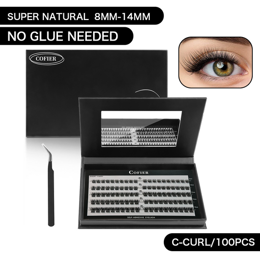 【Natural - as - Ever】Cofier Glue - Free DIY Lash Kit (8 - 14 mm) - Self - Adhesive, Comes with Tweezers! (80/100 Pcs) for a Quick and Natural Lash Makeover