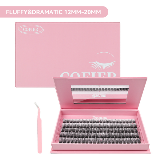 Cofier DIY 5D Lash Kit Press on Lash No Glue Lash Self-Adhesive Eyelash Kit Individual Lashes Beginner Friendly Eyelashes with Tweezers Fluffy 10-20MM