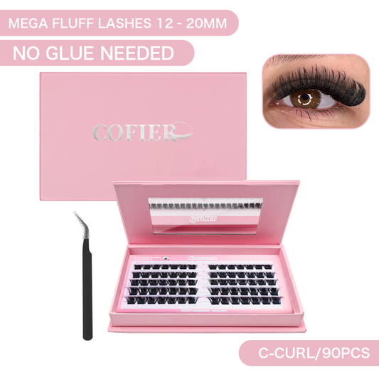 Cofier 200D Volume Lash Clusters No Glue Needed Easy Wear Reusable DIY Lash Kit for Bold Glam Look 70/80 PCS Self Adhesive Clusters Fluffy False Eyelashes Synthetic Lightweight Makeup Gift Cosmetic